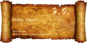 Hohn Igor névjegykártya